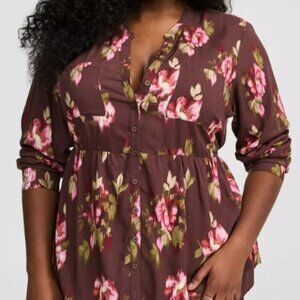 Emma Babydoll Challis Tunic - TORRID - floral pattern - purple - size 2X, 22W